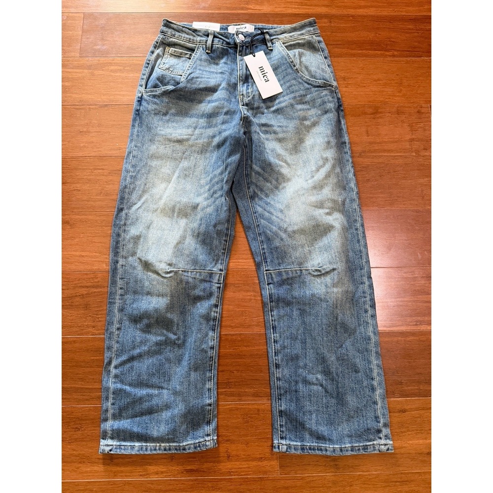 Mica Barrel Leg Jeans Size 27 NWT Super High Distressed Medium Wash Denim Pants
